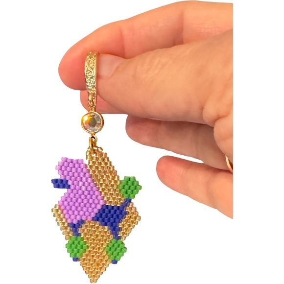 Hand Crafted Purple, Green, Blue and Gold Show Poodle Earrings - Picture 3 of 7
